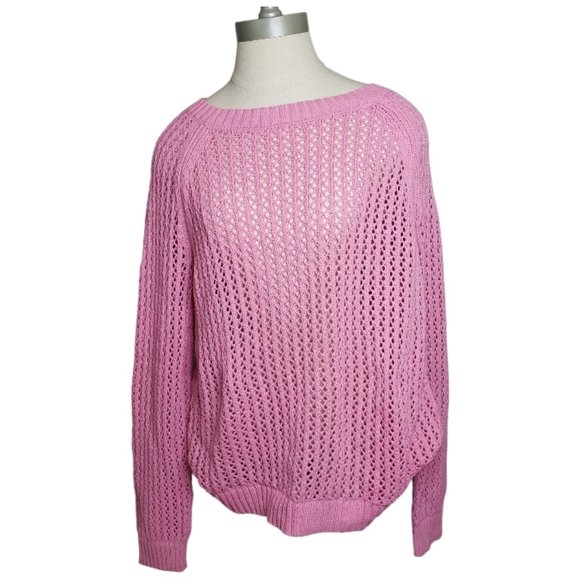 CT858 Talbots Ladies Crew Neck Long Sleeve Pink Cable Knit Sweater L - Picture 1 of 6